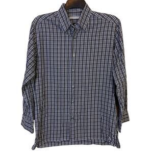 Ermenegildo Zegna Button Up Shirt Men's Large Brown Grey‎ Plaid Casual Business